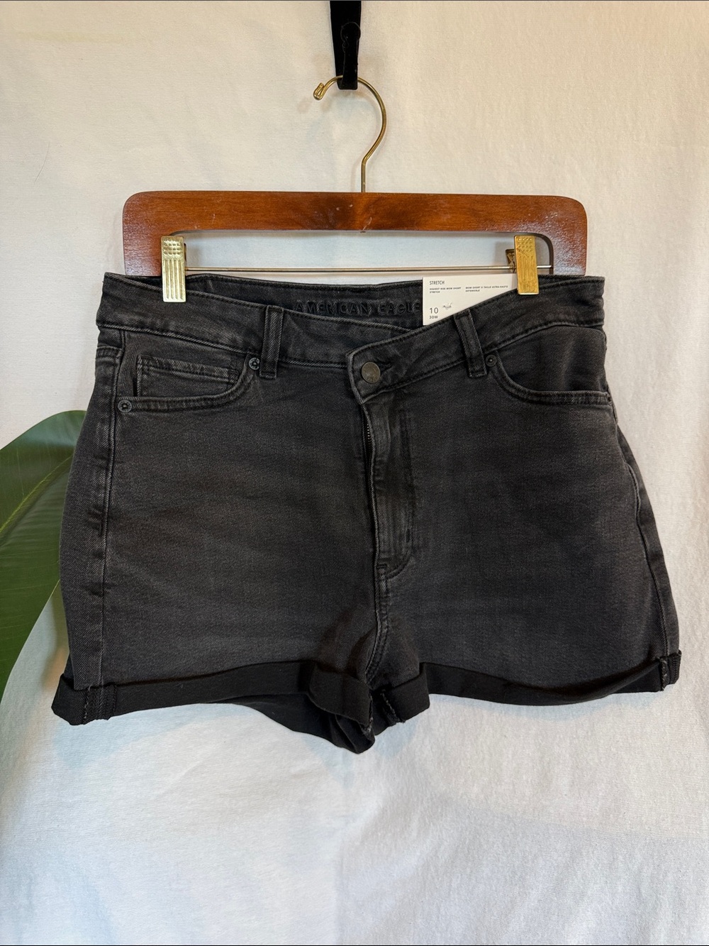 American Eagle Outfitters Black High-Rise Rolled Hem Denim Shorts